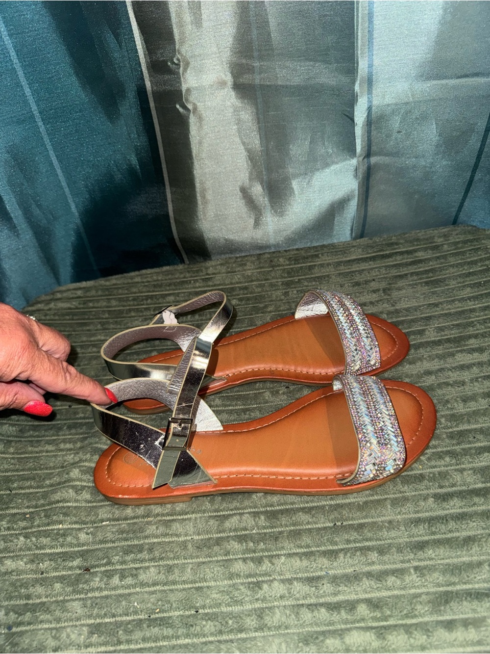 Women’s Brown Footbed Sandals with Shimmering Silver Straps